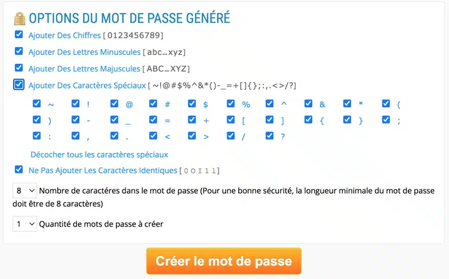 Site internet de générateur de mot de passe