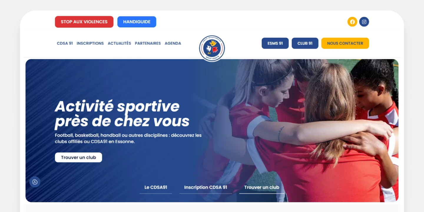 Navigation du site web CDSA91 (Sport Adapté 91)