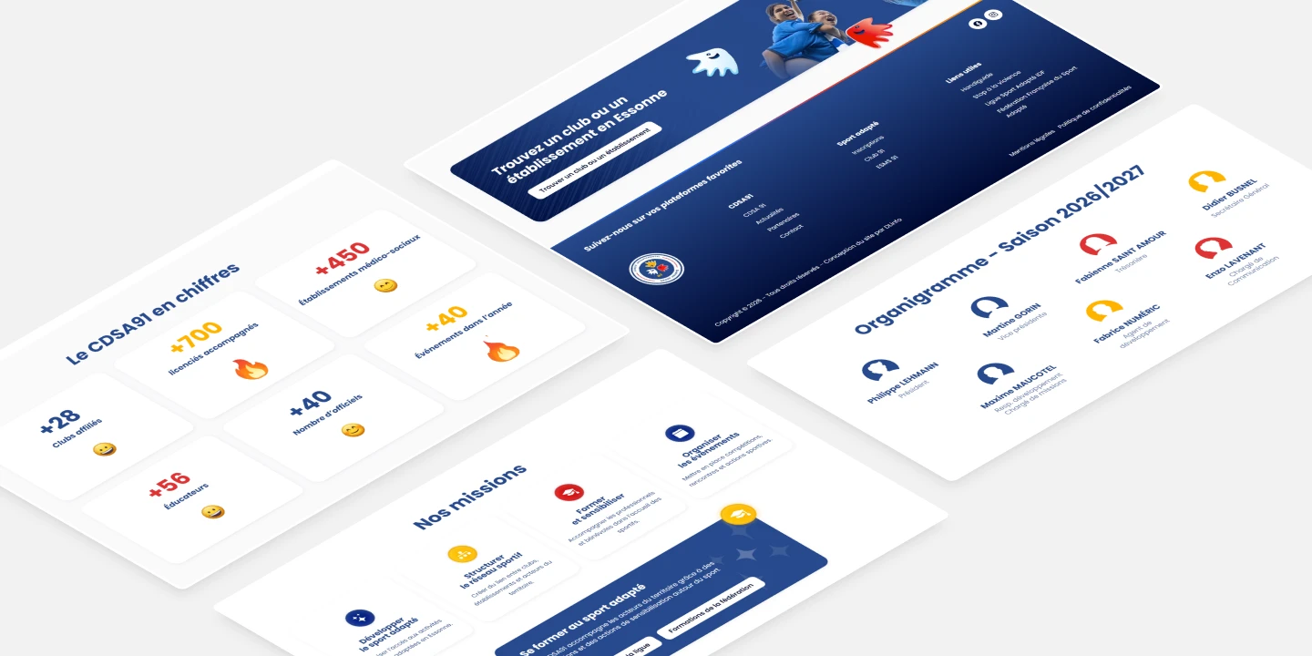 Sections du site web CDSA91 (Sport Adapté 91)